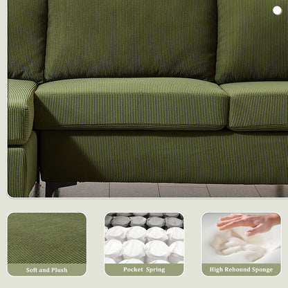 Divano chaise longue reversibile OVIOS con cuscini soffici e gambe in metallo