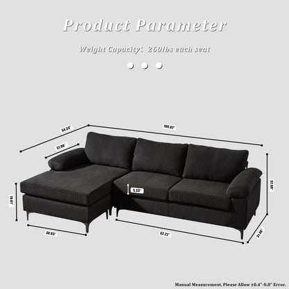 Divano chaise longue reversibile OVIOS con cuscini soffici e gambe in metallo