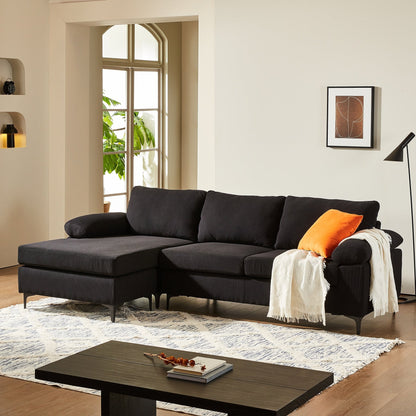 Divano chaise longue reversibile OVIOS con cuscini soffici e gambe in metallo