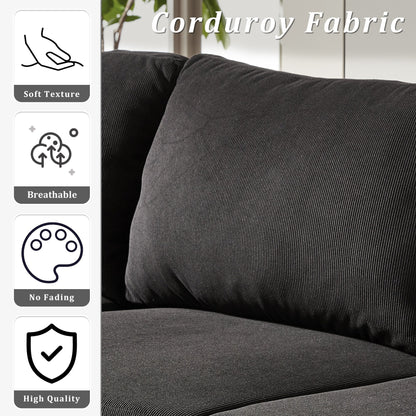 Divano chaise longue reversibile OVIOS con cuscini soffici e gambe in metallo