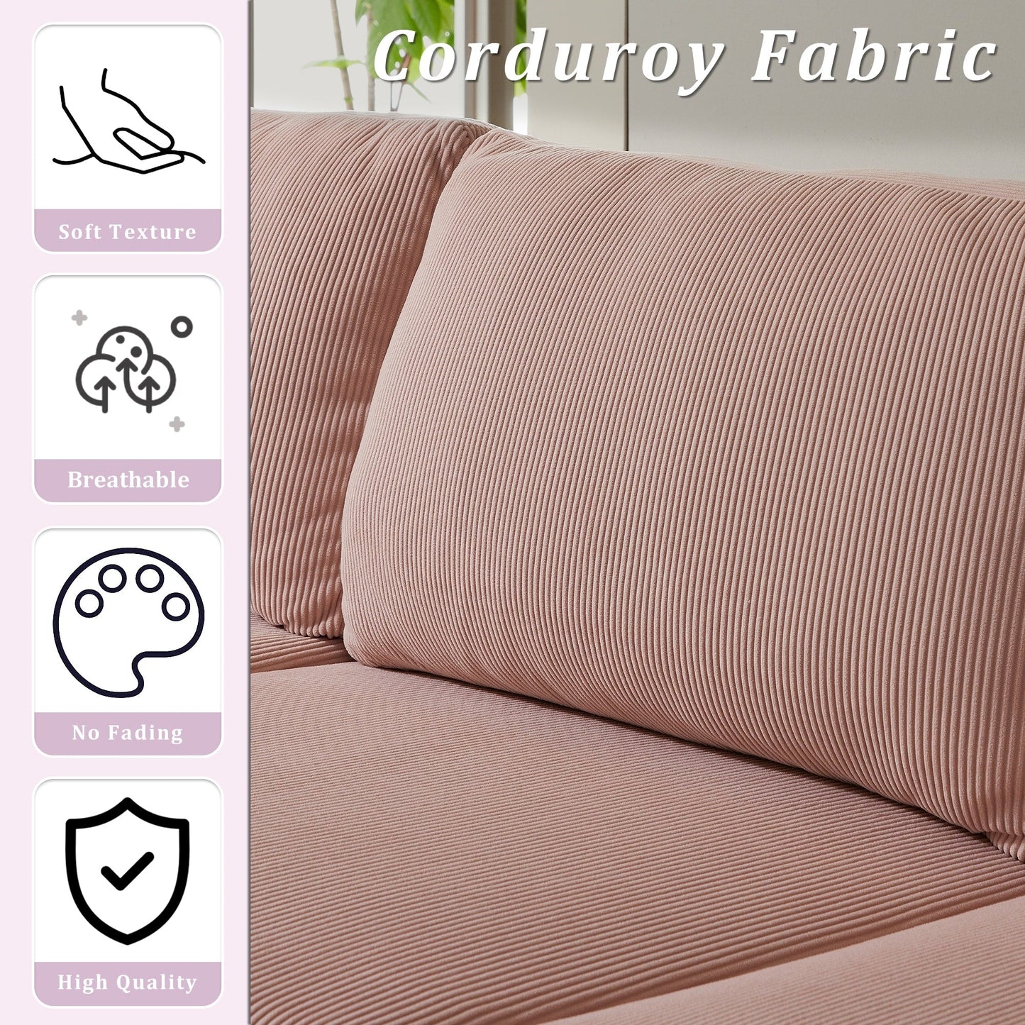 Divano chaise longue reversibile OVIOS con cuscini soffici e gambe in metallo