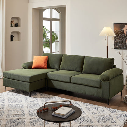 Divano chaise longue reversibile OVIOS con cuscini soffici e gambe in metallo