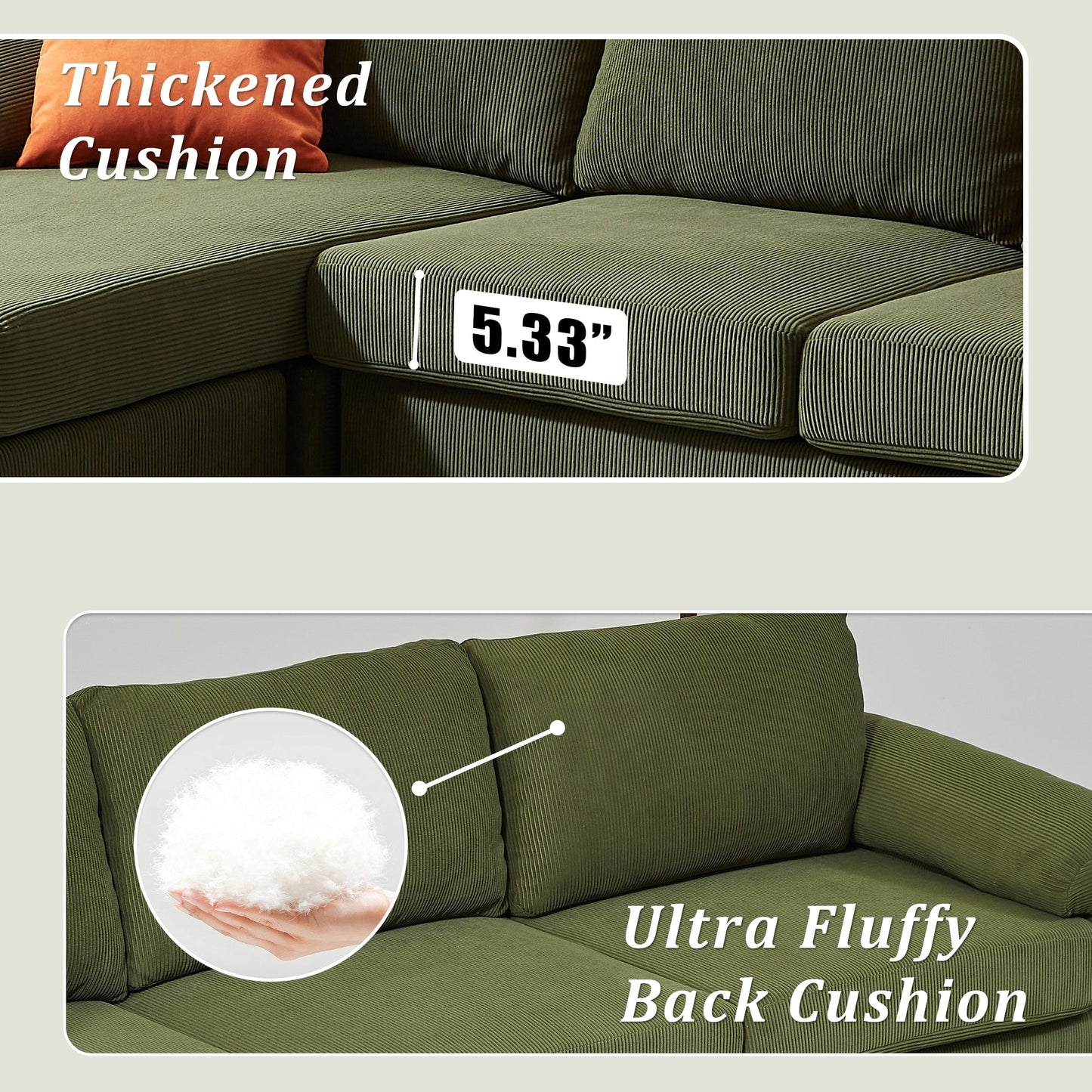 Divano chaise longue reversibile OVIOS con cuscini soffici e gambe in metallo