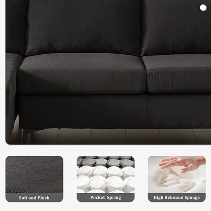 Divano chaise longue reversibile OVIOS con cuscini soffici e gambe in metallo