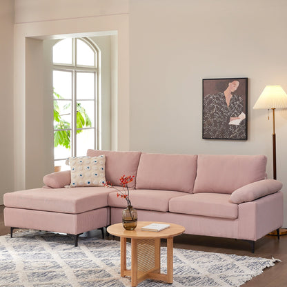 Divano chaise longue reversibile OVIOS con cuscini soffici e gambe in metallo