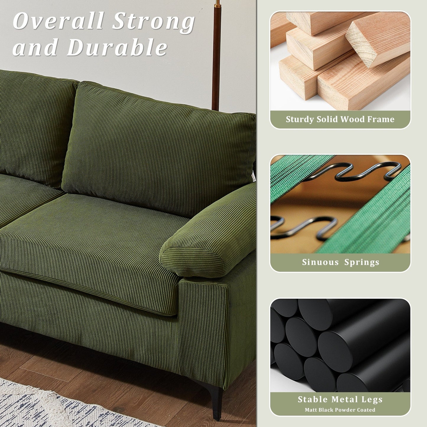 Divano chaise longue reversibile OVIOS con cuscini soffici e gambe in metallo