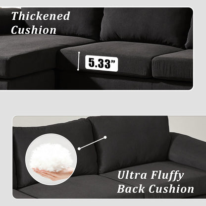 Divano chaise longue reversibile OVIOS con cuscini soffici e gambe in metallo