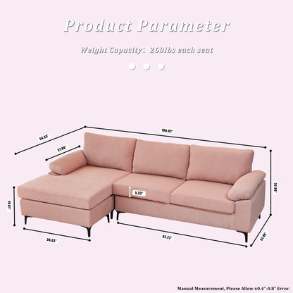 Divano chaise longue reversibile OVIOS con cuscini soffici e gambe in metallo