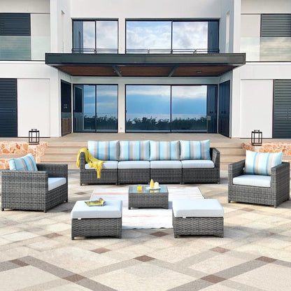 Set da esterno componibile OVIOS in tessuto Sunbrella da 9 e 12 pezzi