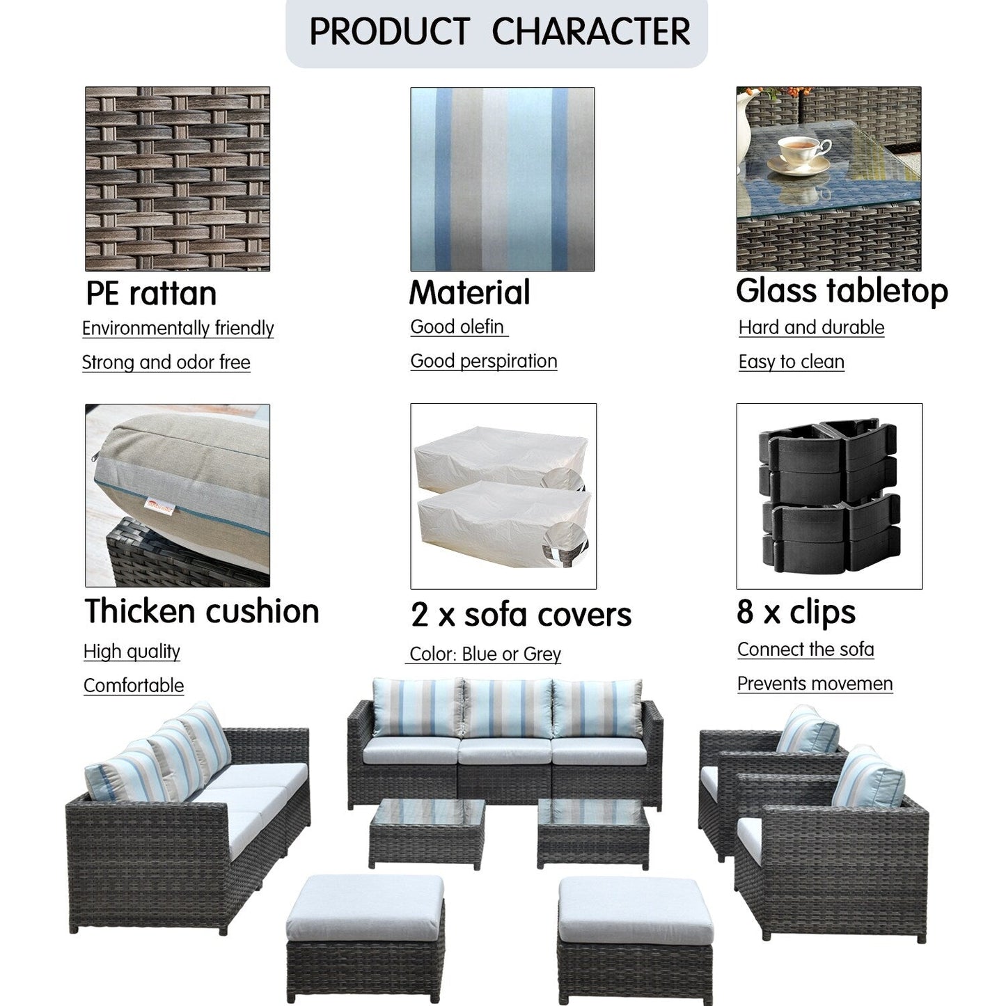 Set da esterno componibile OVIOS in tessuto Sunbrella da 9 e 12 pezzi