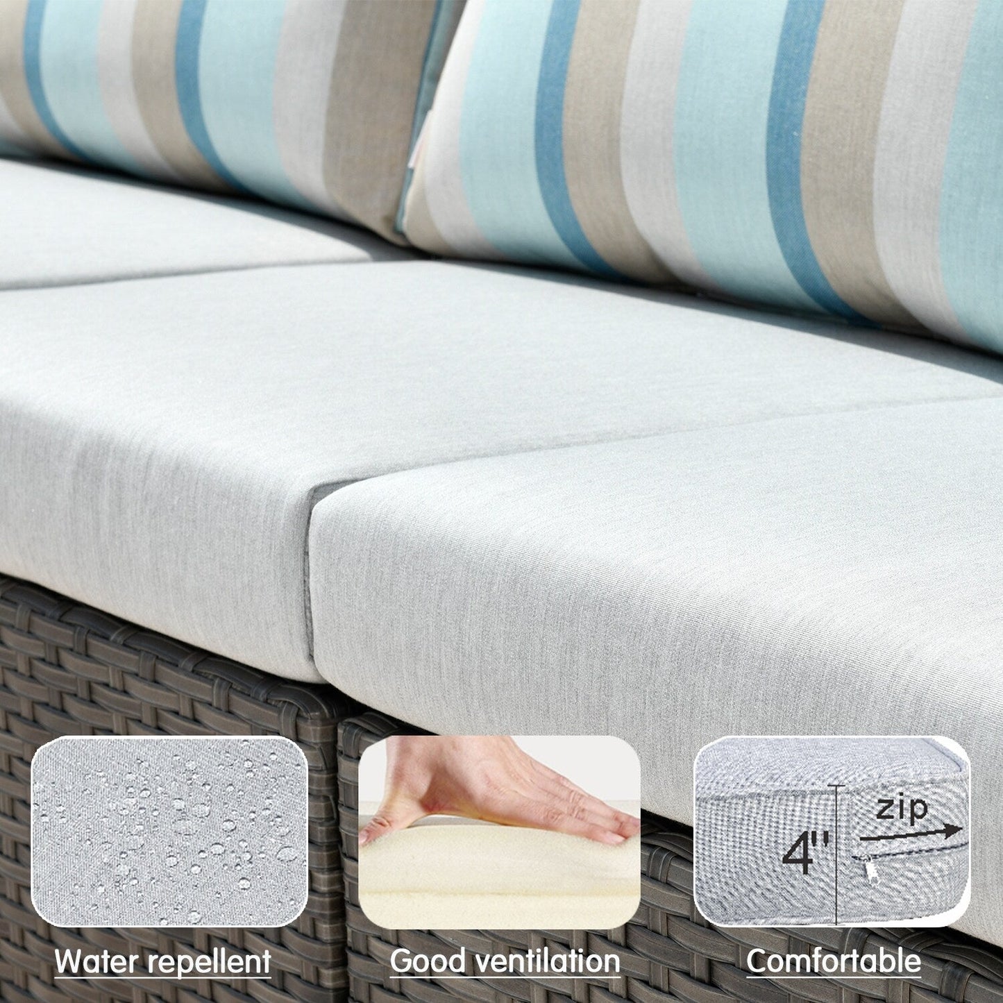 Set da esterno componibile OVIOS in tessuto Sunbrella da 9 e 12 pezzi