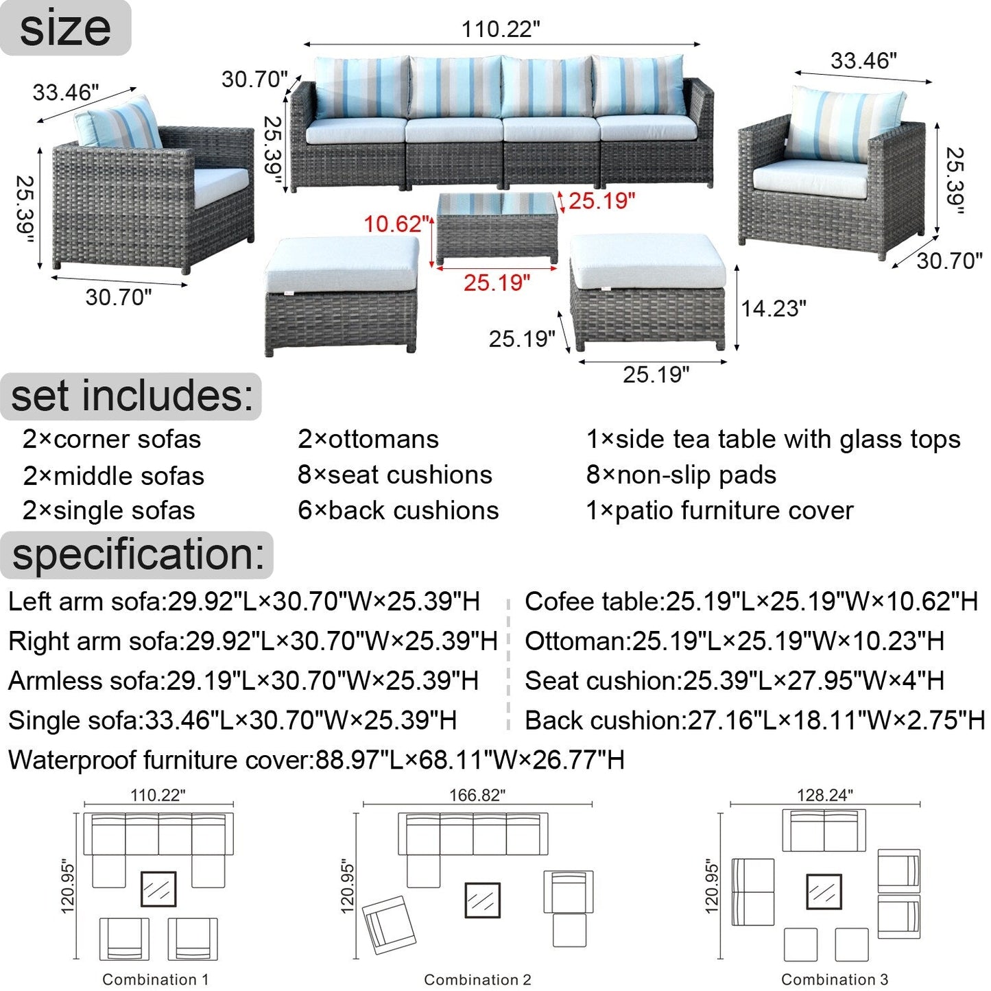 Set da esterno componibile OVIOS in tessuto Sunbrella da 9 e 12 pezzi