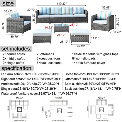 Set da esterno componibile OVIOS in tessuto Sunbrella da 9 e 12 pezzi