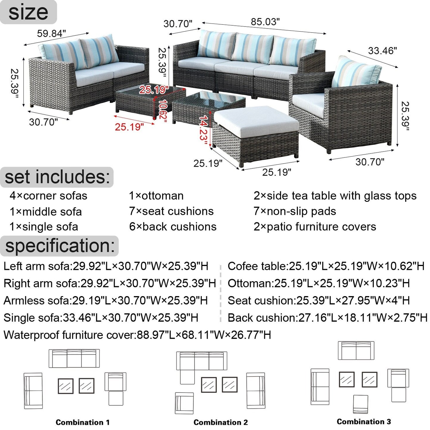 Set da esterno componibile OVIOS in tessuto Sunbrella da 9 e 12 pezzi