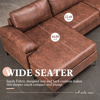 Divano chaise longue reversibile OVIOS Mid-Century in pelle scamosciata con gambe in metallo