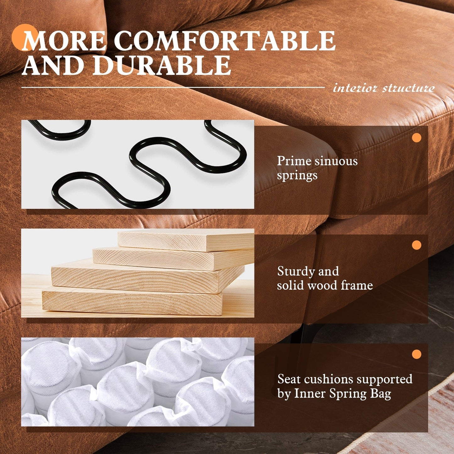 Divano chaise longue reversibile OVIOS Mid-Century in pelle scamosciata con gambe in metallo