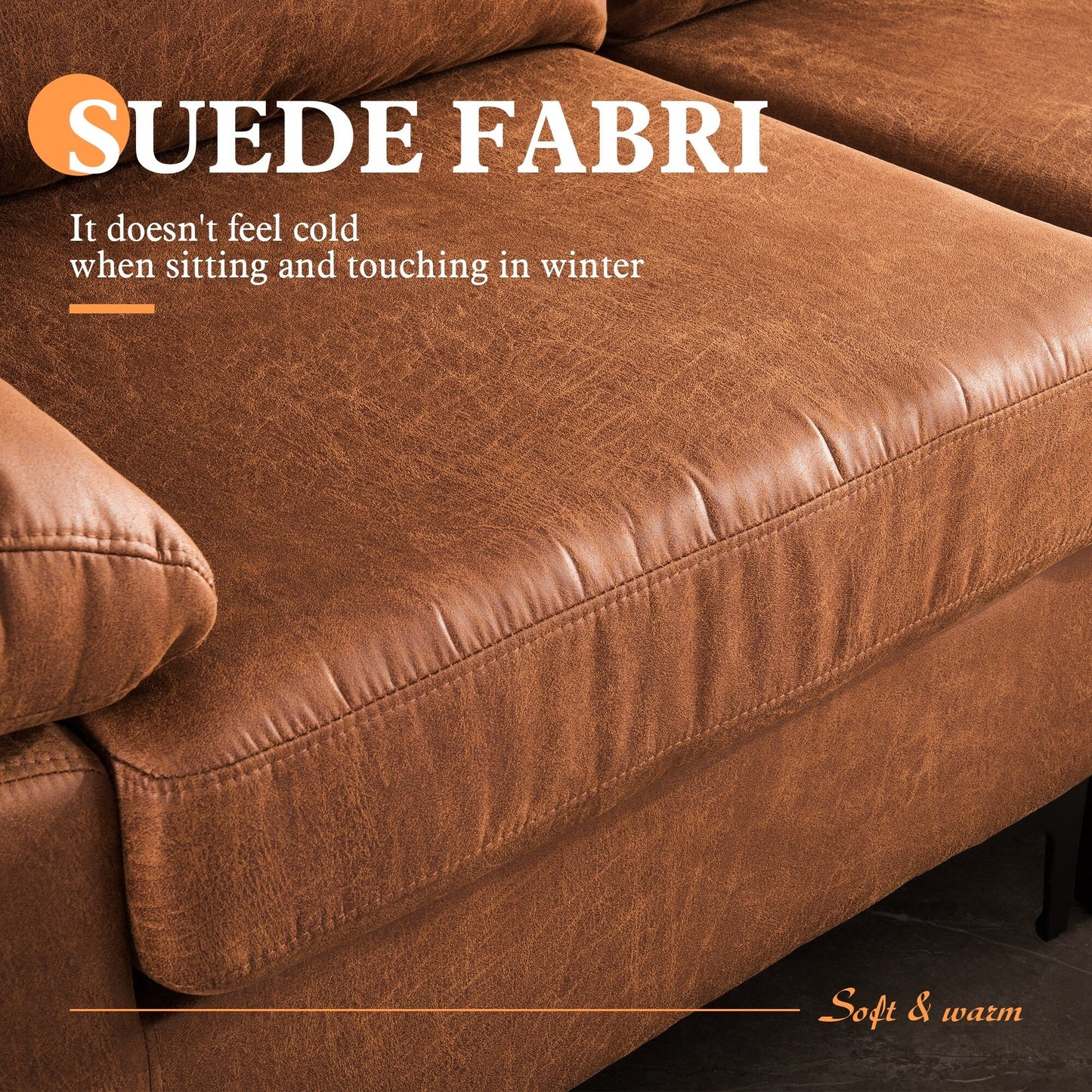 Divano chaise longue reversibile OVIOS Mid-Century in pelle scamosciata con gambe in metallo