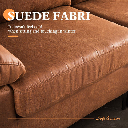 Divano chaise longue reversibile OVIOS Mid-Century in pelle scamosciata con gambe in metallo