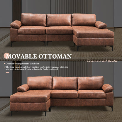 Divano chaise longue reversibile OVIOS Mid-Century in pelle scamosciata con gambe in metallo