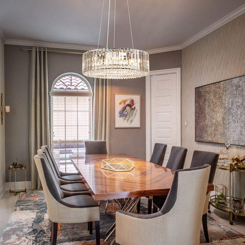 Lampadario moderno rotondo in cristallo OYIPRO da 6/8/12 luci a forma di tamburo per isola cucina