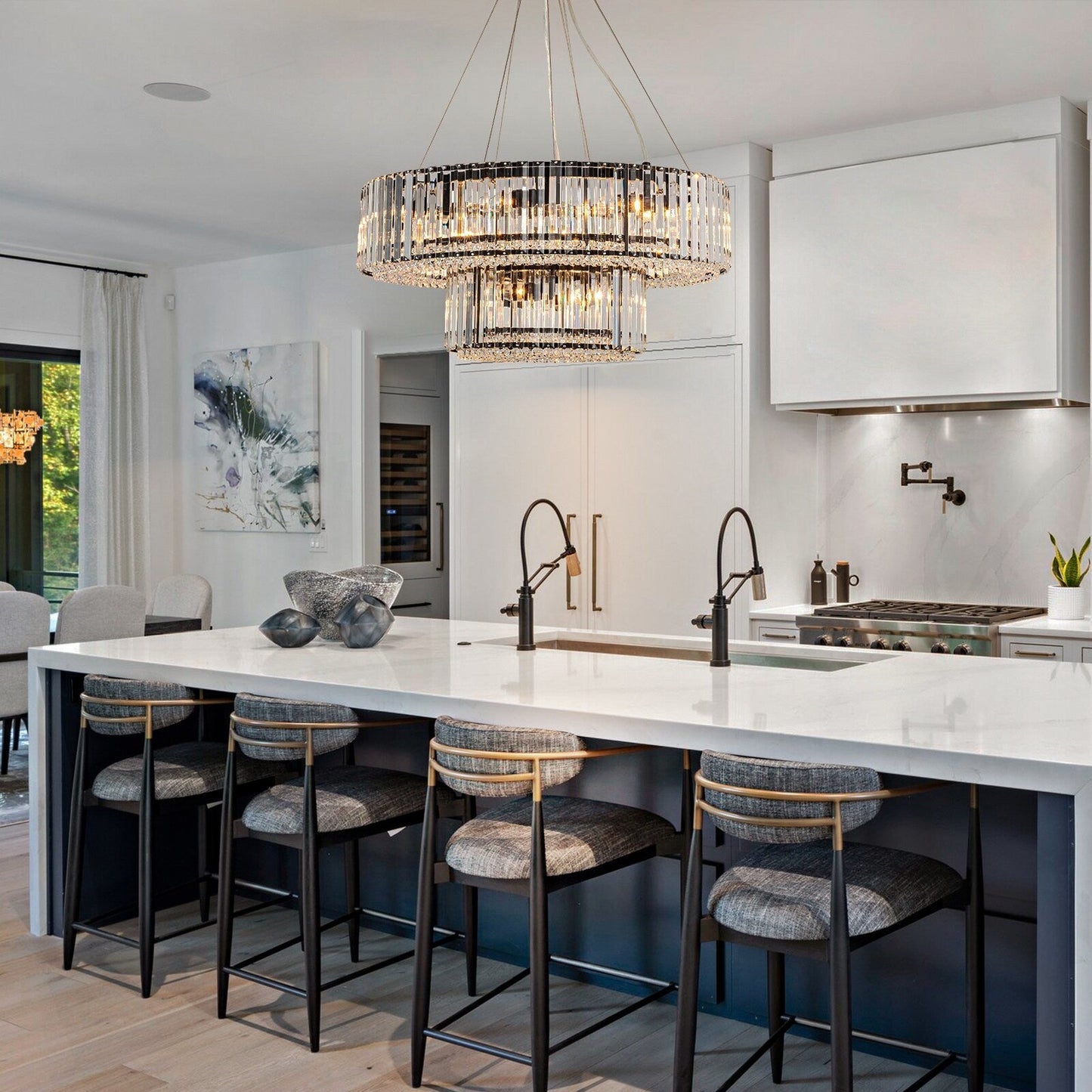 Lampadario moderno rotondo in cristallo OYIPRO da 6/8/12 luci a forma di tamburo per isola cucina