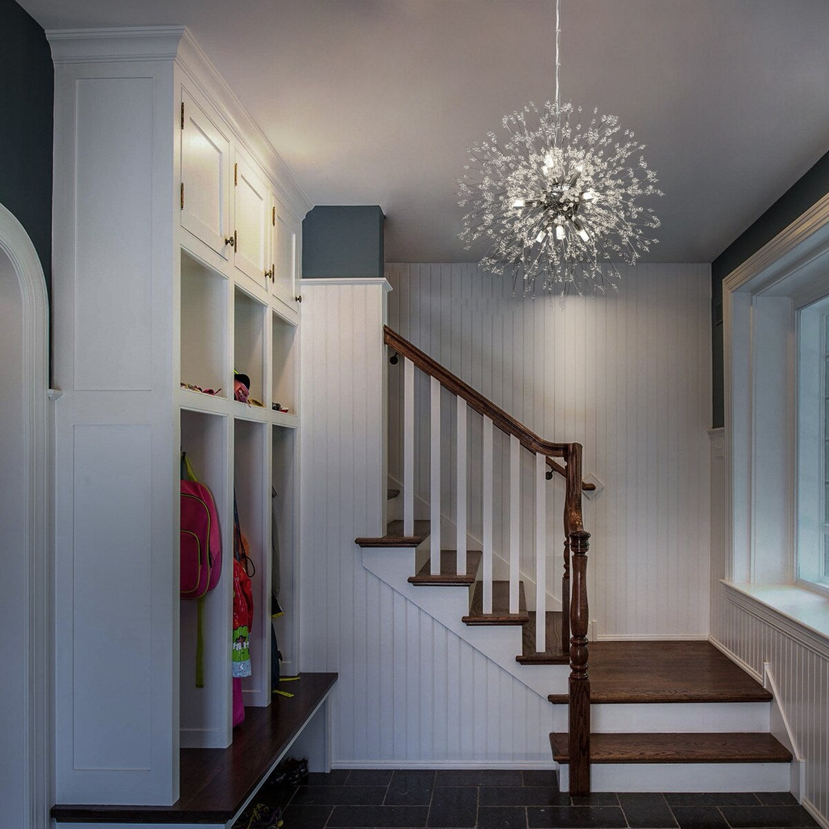 Lampadario moderno a forma di fuoco d'artificio Sputnik di OYIPRO con illuminazione a sospensione in cristallo