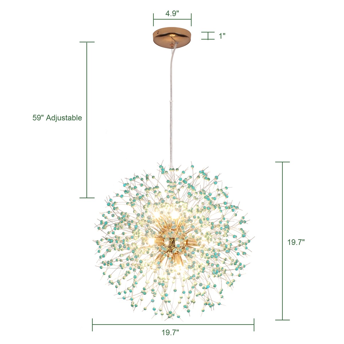 Lampadario moderno a forma di fuoco d'artificio Sputnik di OYIPRO con illuminazione a sospensione in cristallo