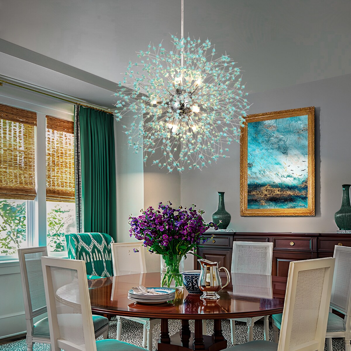 Lampadario moderno a forma di fuoco d'artificio Sputnik di OYIPRO con illuminazione a sospensione in cristallo