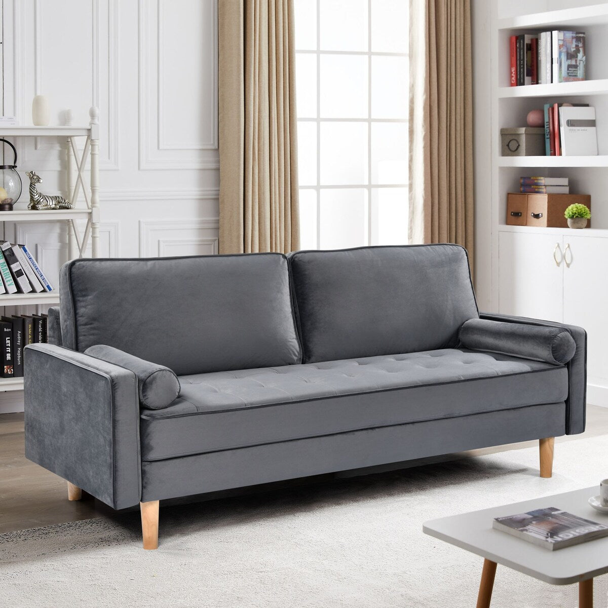 Divano a due posti in tessuto Oaks Aura Velvet Furniture, divano semplice per piccole case multicolore, divano in tessuto retrò americano a file dritte