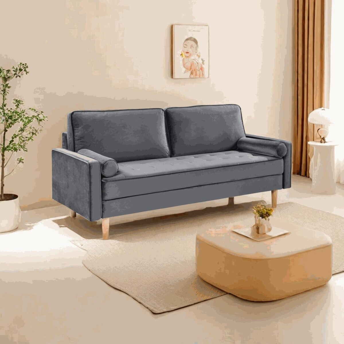 Divano a due posti in tessuto Oaks Aura Velvet Furniture, divano semplice per piccole case multicolore, divano in tessuto retrò americano a file dritte