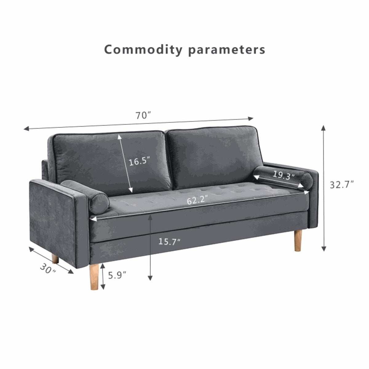 Divano a due posti in tessuto Oaks Aura Velvet Furniture, divano semplice per piccole case multicolore, divano in tessuto retrò americano a file dritte