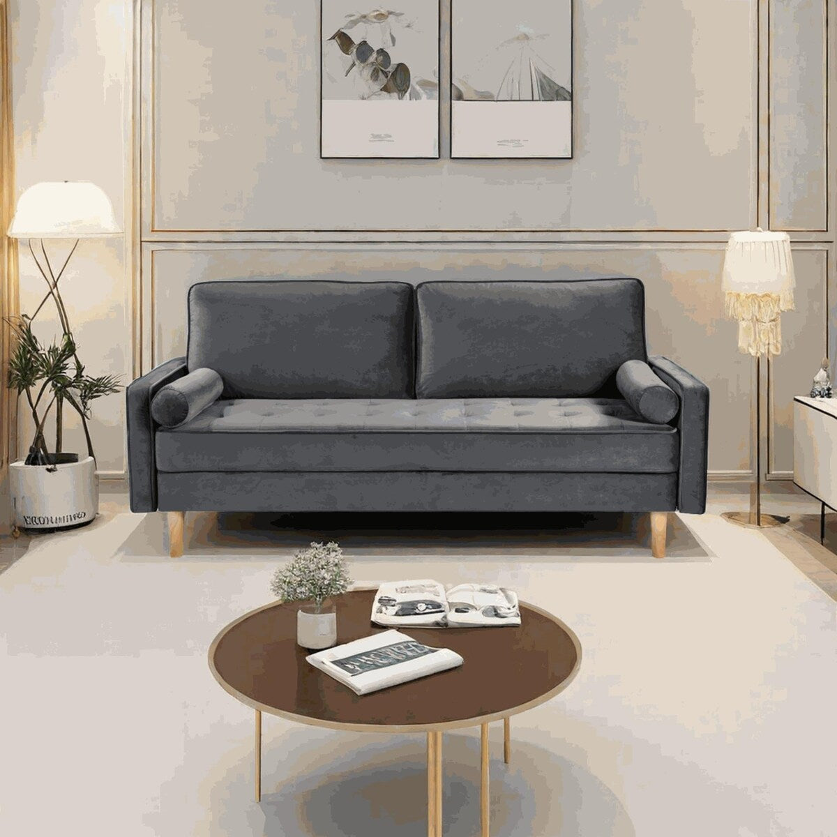 Divano a due posti in tessuto Oaks Aura Velvet Furniture, divano semplice per piccole case multicolore, divano in tessuto retrò americano a file dritte