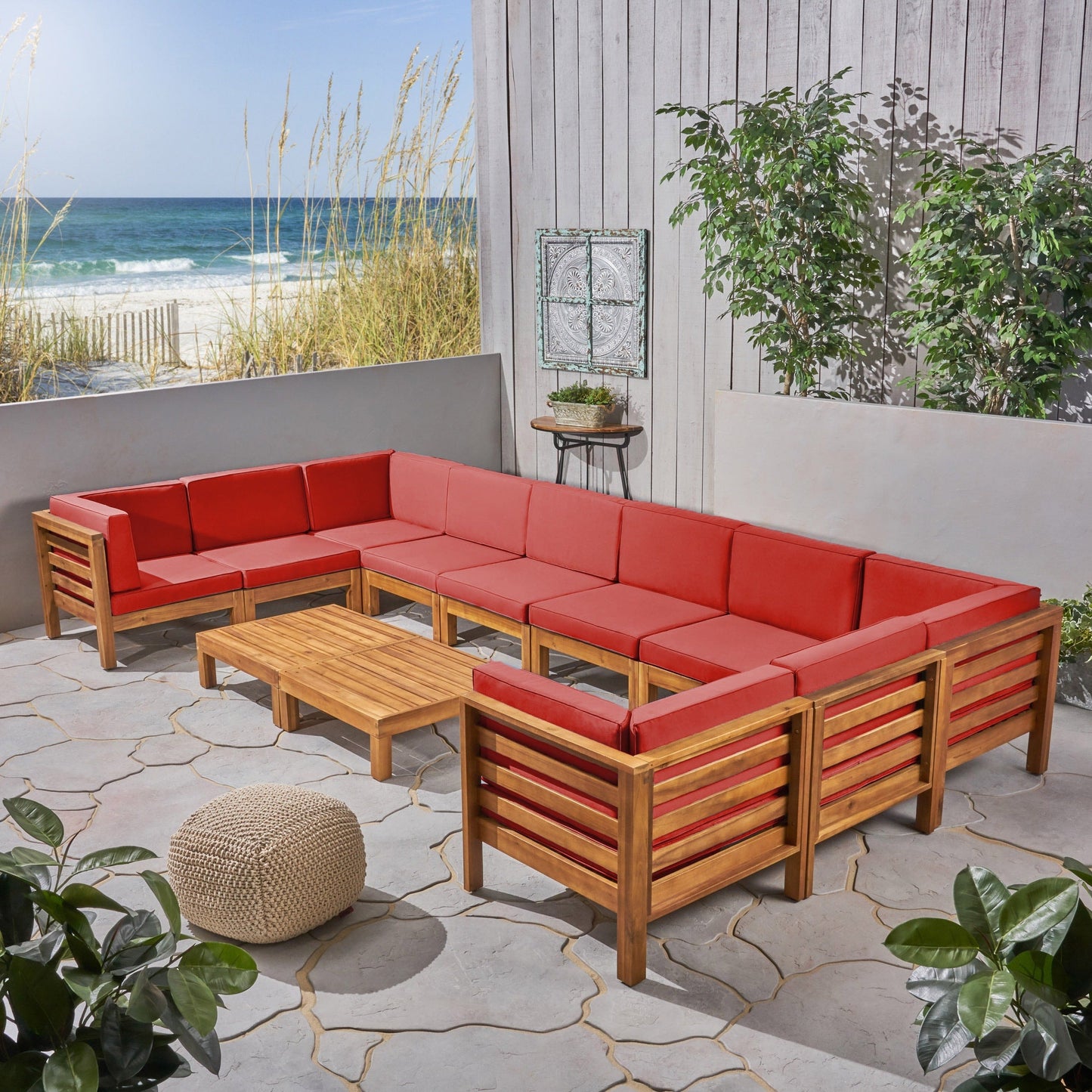 Set di divani componibili a U in legno di acacia Oana da esterno, 12 pezzi, di Christopher Knight Home