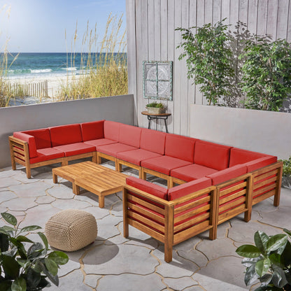 Set di divani componibili a U in legno di acacia Oana da esterno, 12 pezzi, di Christopher Knight Home