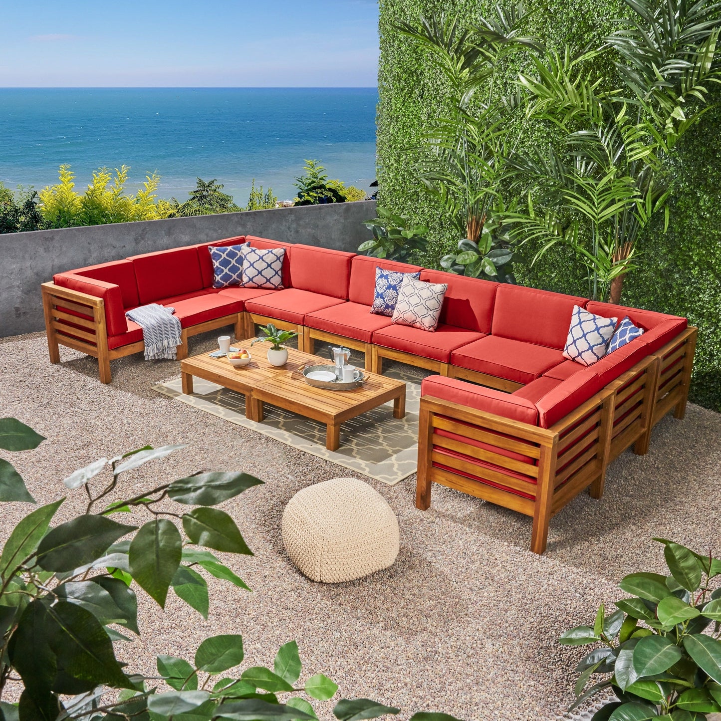 Set di divani componibili a U in legno di acacia Oana da esterno, 12 pezzi, di Christopher Knight Home