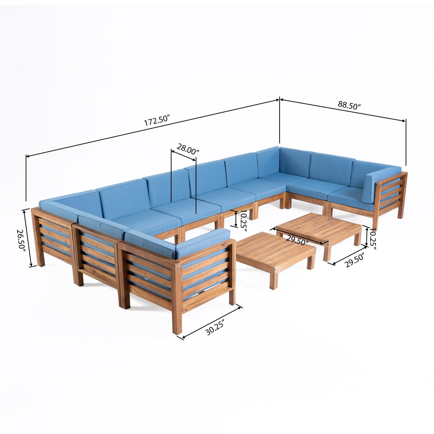 Set di divani componibili a U in legno di acacia Oana da esterno, 12 pezzi, di Christopher Knight Home