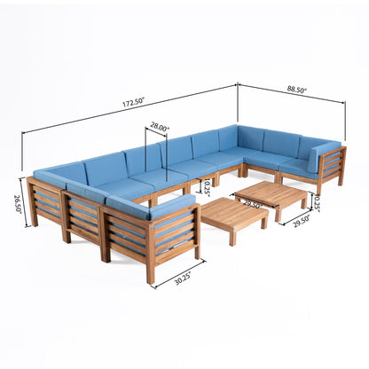 Set di divani componibili a U in legno di acacia Oana da esterno, 12 pezzi, di Christopher Knight Home