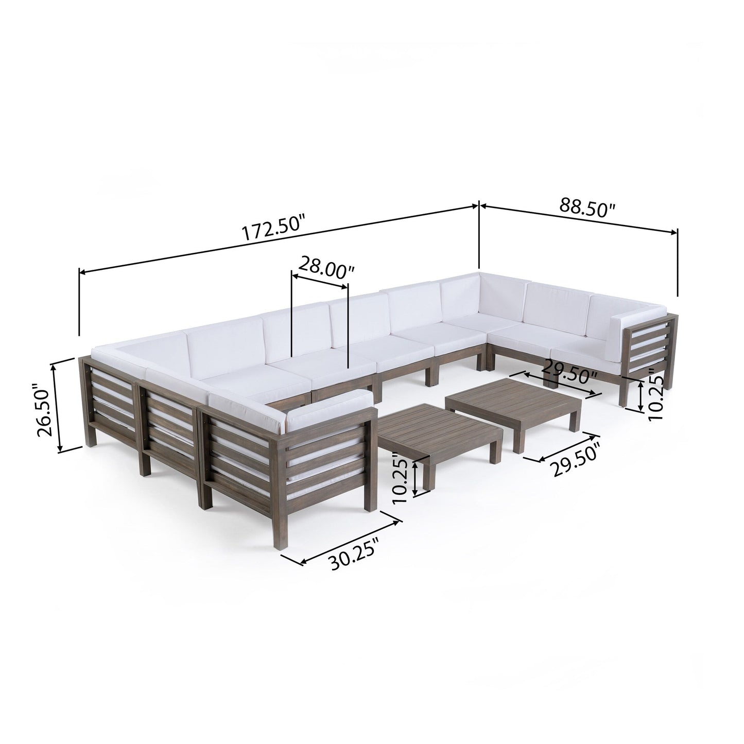 Set di divani componibili a U in legno di acacia Oana da esterno, 12 pezzi, di Christopher Knight Home