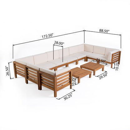Set di divani componibili a U in legno di acacia Oana da esterno, 12 pezzi, di Christopher Knight Home