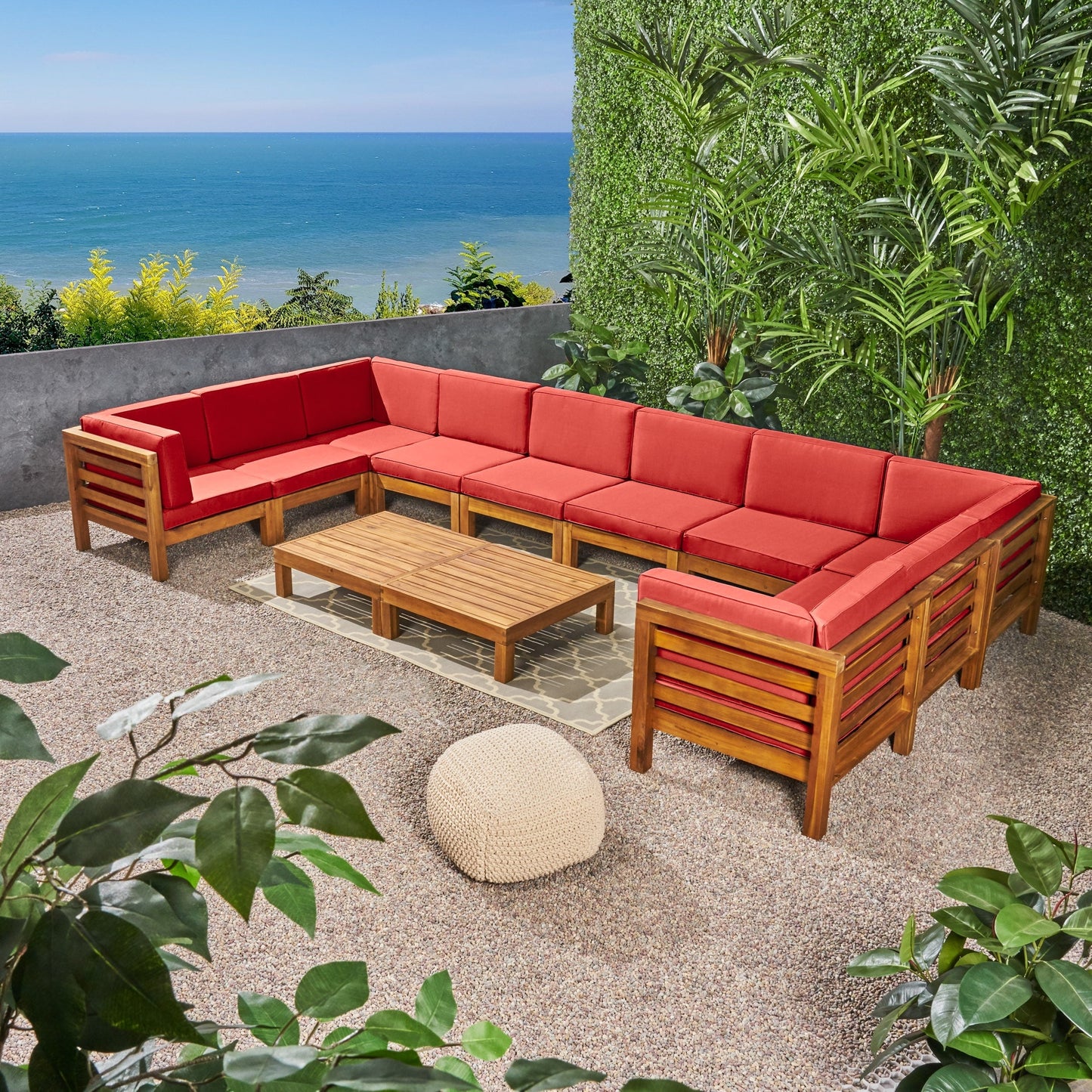 Set di divani componibili a U in legno di acacia Oana da esterno, 12 pezzi, di Christopher Knight Home