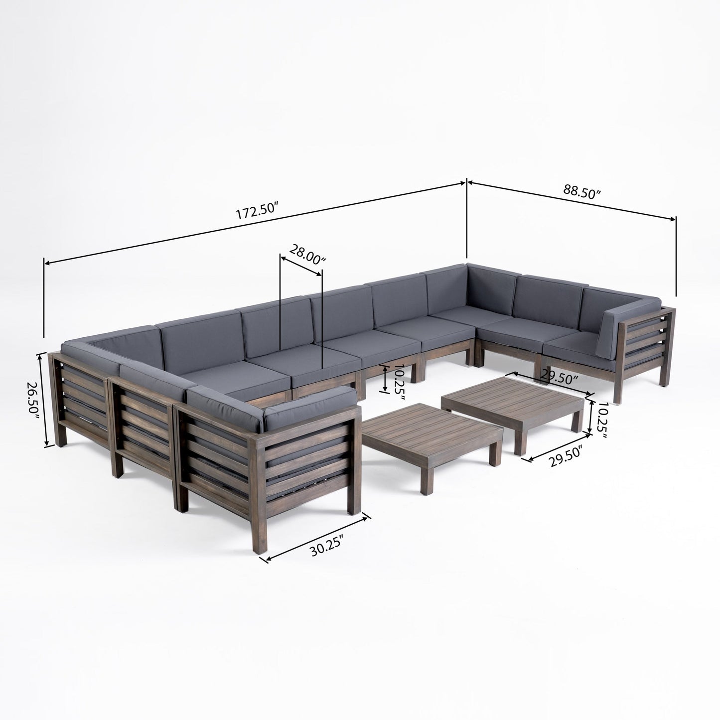 Set di divani componibili a U in legno di acacia Oana da esterno, 12 pezzi, di Christopher Knight Home