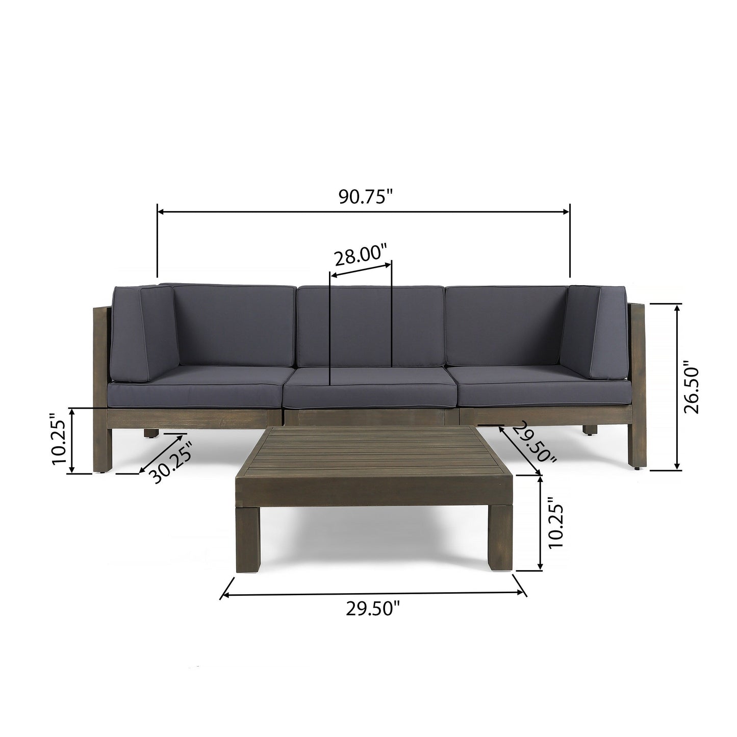 Set di divani componibili da esterno Oana a 3 posti in legno di acacia con tavolino da caffè di Christopher Knight Home
