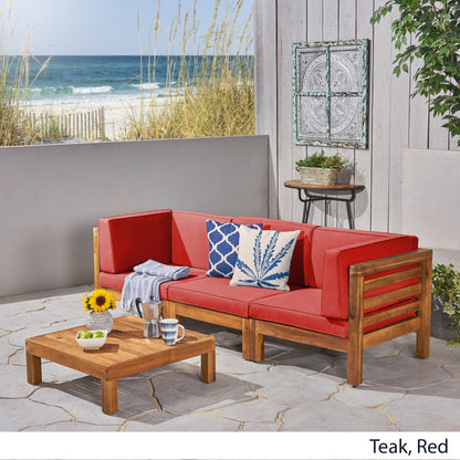 Set di divani componibili da esterno Oana a 3 posti in legno di acacia con tavolino da caffè di Christopher Knight Home