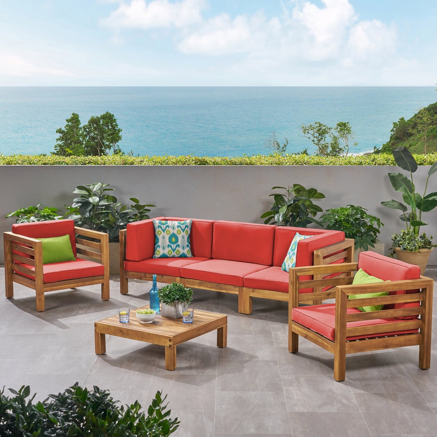 Divano da esterno in acacia a 5 posti e poltrona da club Oana di Christopher Knight Home