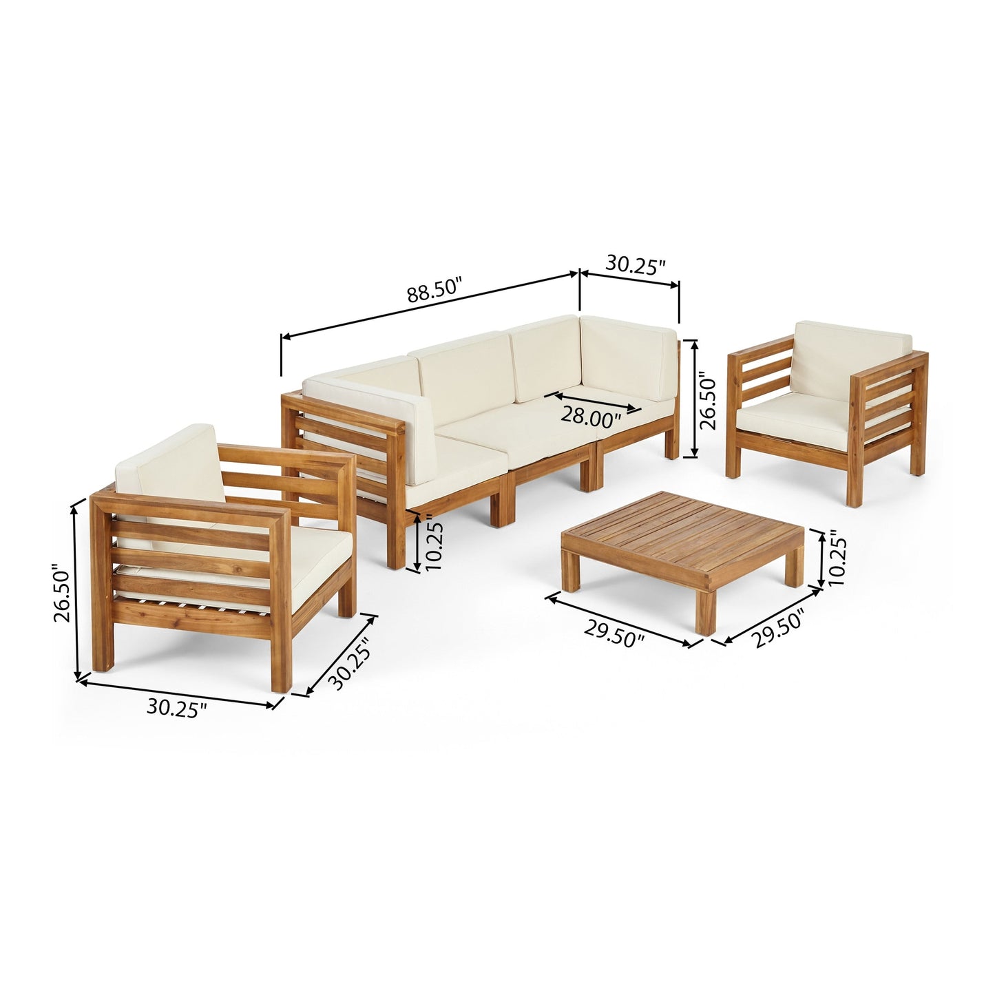 Divano da esterno in acacia a 5 posti e poltrona da club Oana di Christopher Knight Home