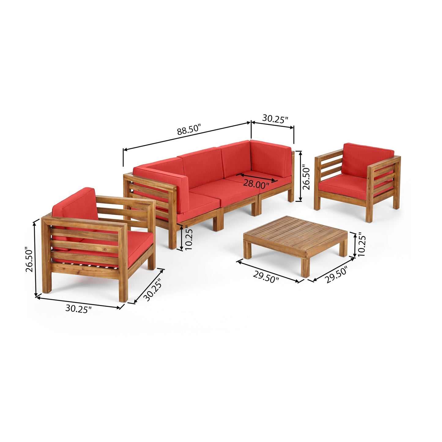 Divano da esterno in acacia a 5 posti e poltrona da club Oana di Christopher Knight Home