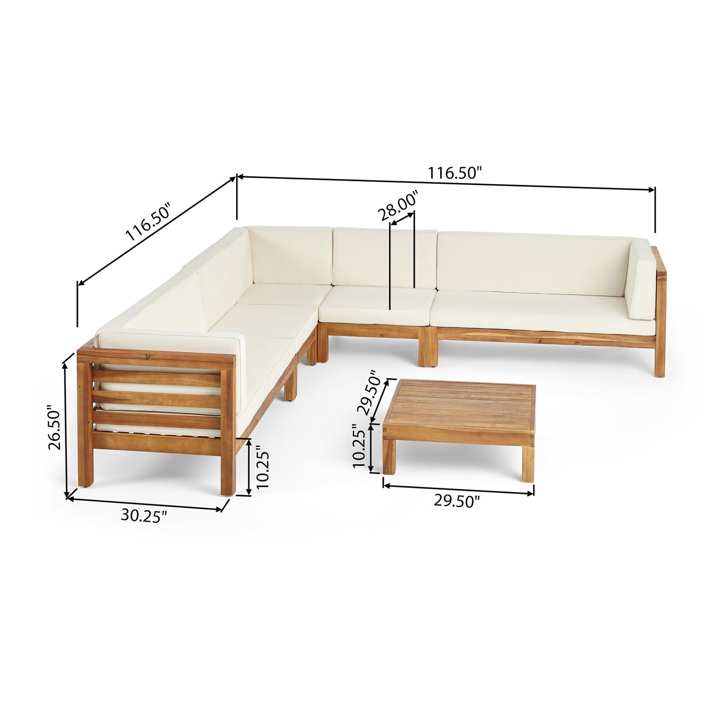 Set di divani componibili da esterno Oana in legno di acacia da 7 posti di Christopher Knight Home