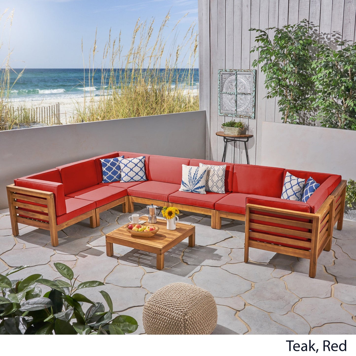 Set di 9 divani componibili a forma di U in legno di acacia Oana Outdoor di Christopher Knight Home