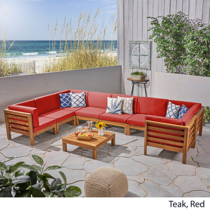 Set di 9 divani componibili a forma di U in legno di acacia Oana Outdoor di Christopher Knight Home