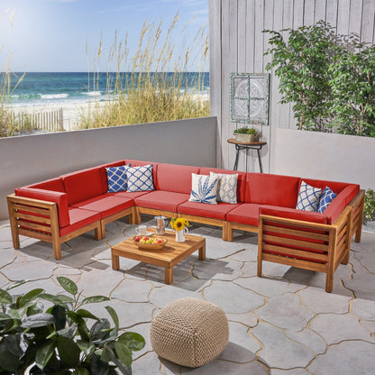 Set di 9 divani componibili a forma di U in legno di acacia Oana Outdoor di Christopher Knight Home